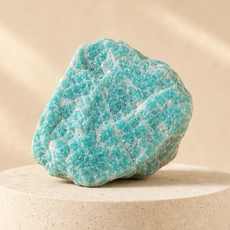 Amazonite raw stone on travertine