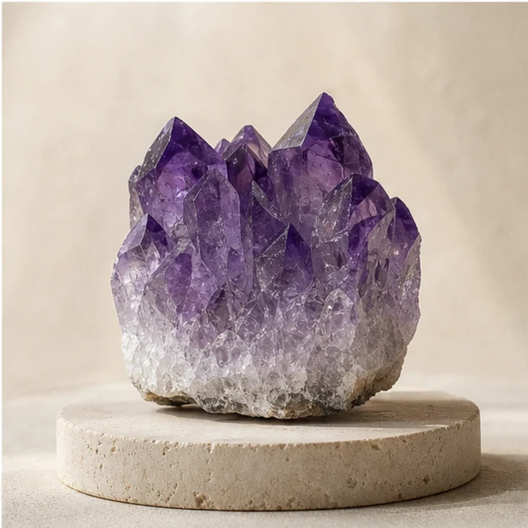 Amethyst raw stone on travertine