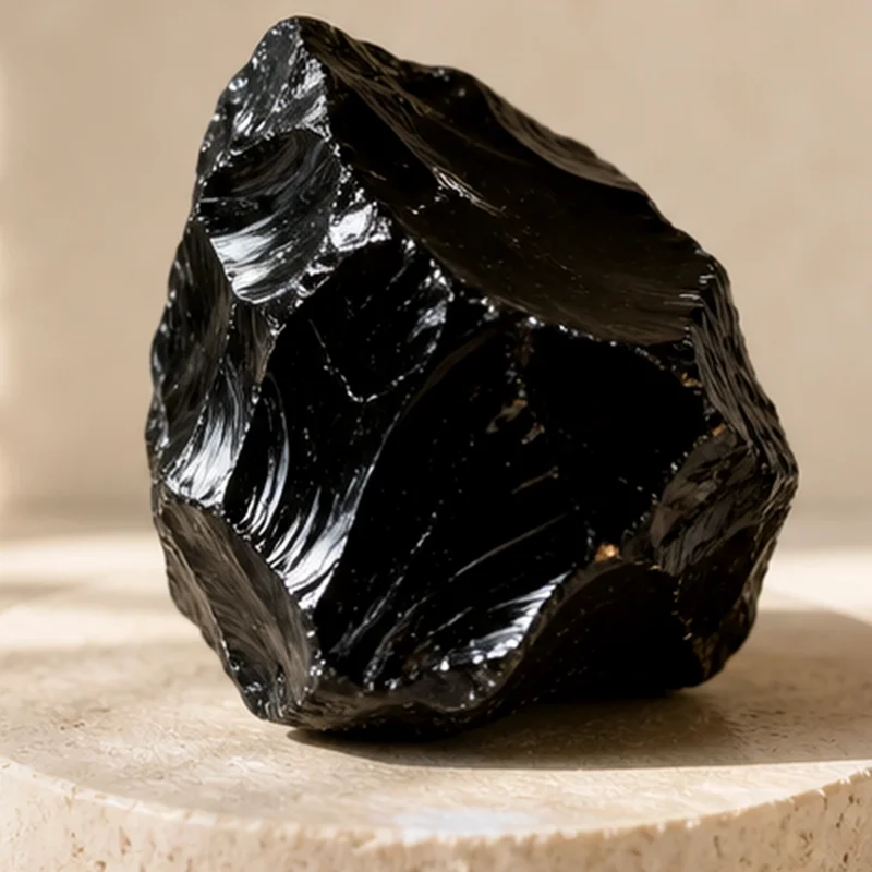 Close-up texture of Black Obsidian raw stone