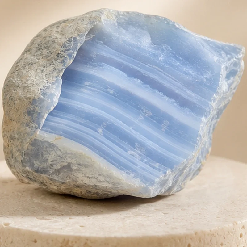 Close-up texture of Blue Lace Agate raw stone