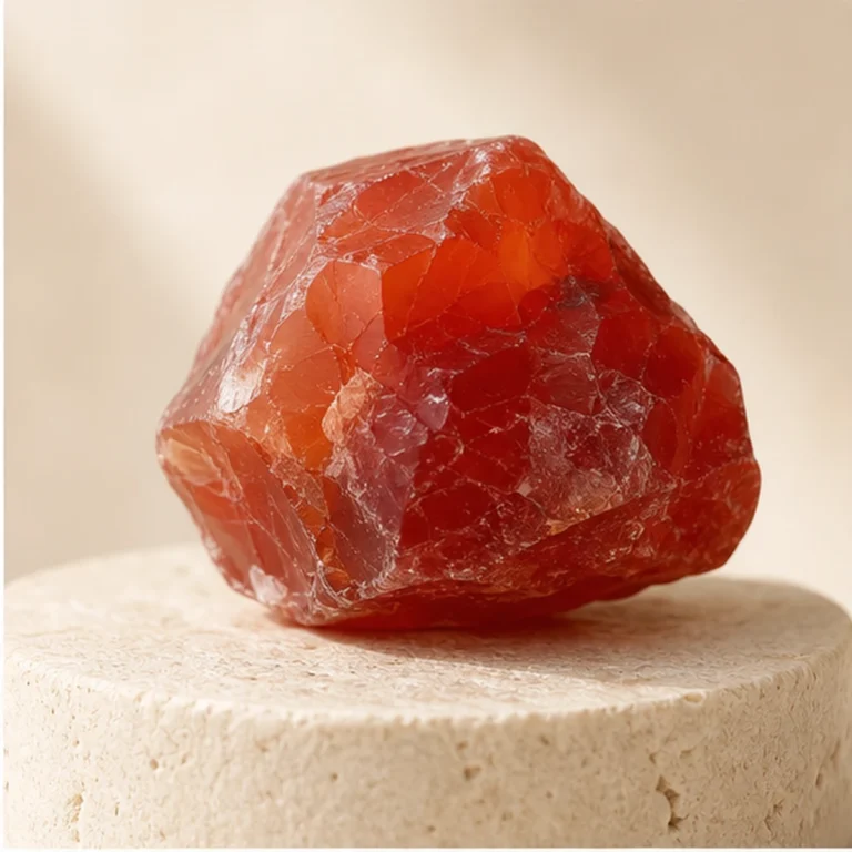 Carnelian raw stone on travertine