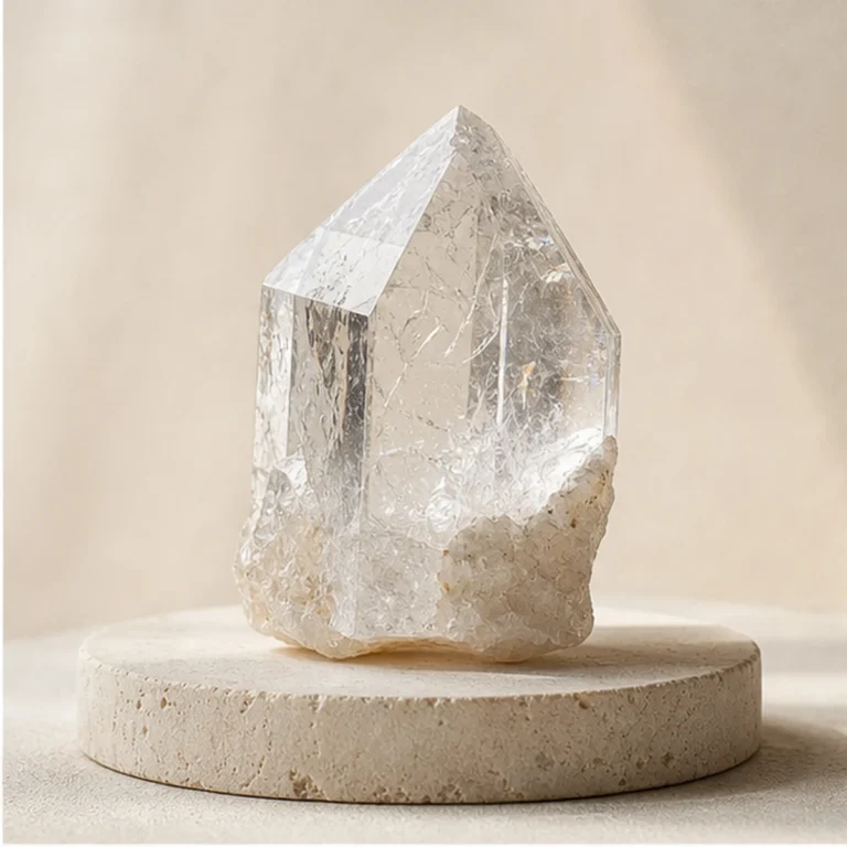 Clear Quartz raw stone on travertine