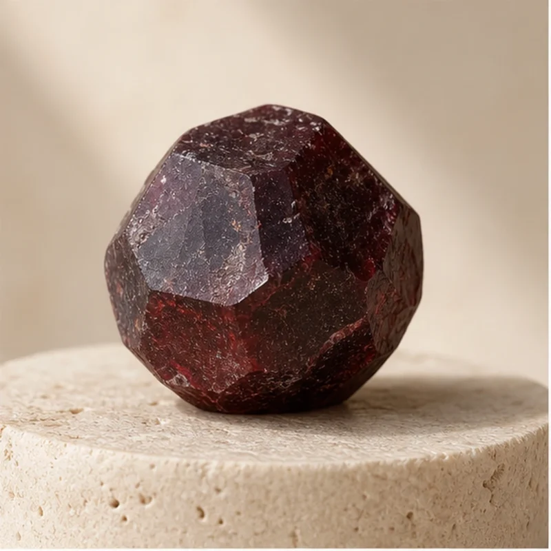 Garnet raw stone on travertine