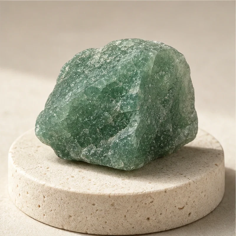 Green Aventurine raw stone on travertine