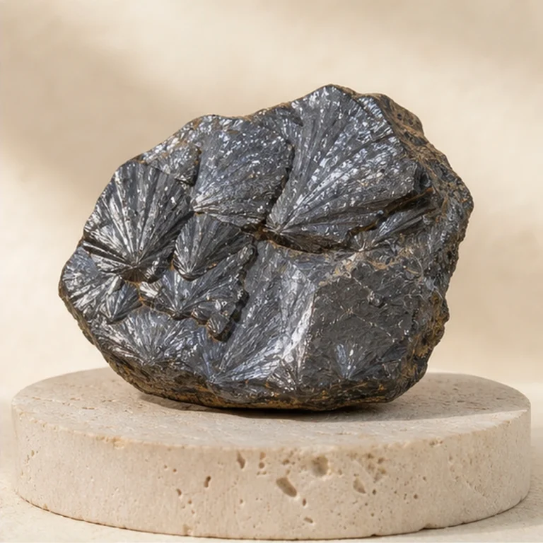 Hematite raw stone on travertine