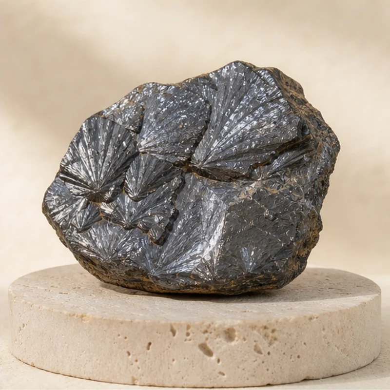 Hematite raw stone on travertine
