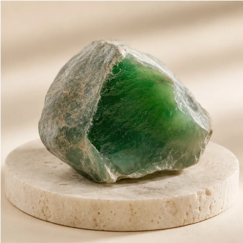 Jade raw stone on travertine