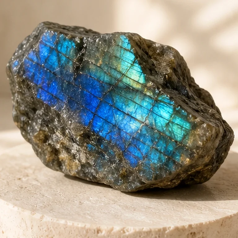 Close-up texture of Labradorite raw stone