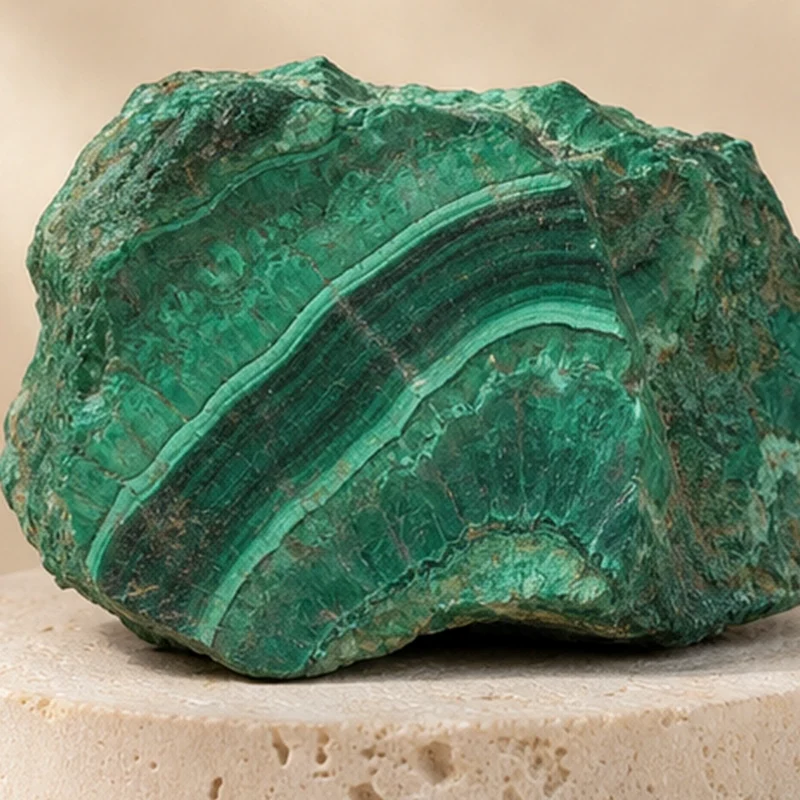 Close-up texture of Malachite raw stone