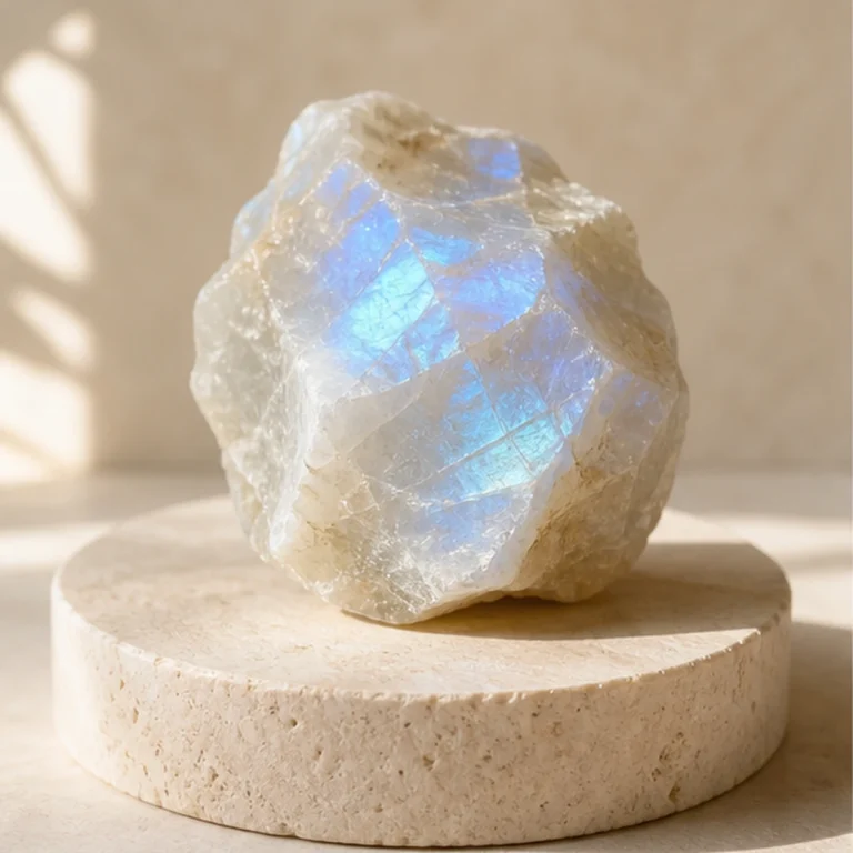 Moonstone raw stone on travertine