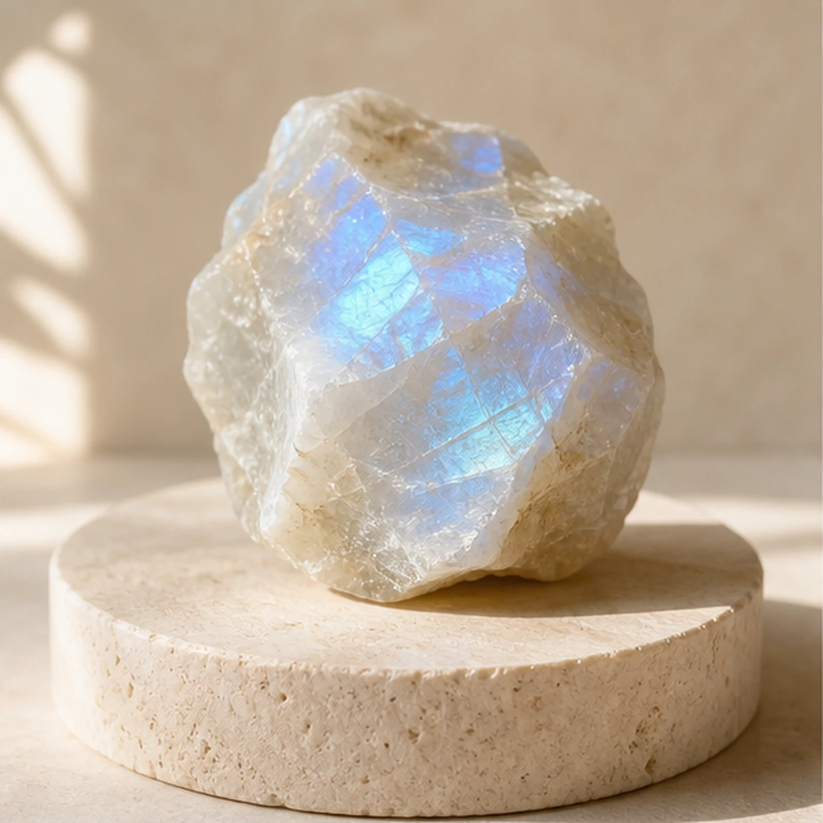 Moonstone raw stone on travertine Moonstone raw stone on travertine
