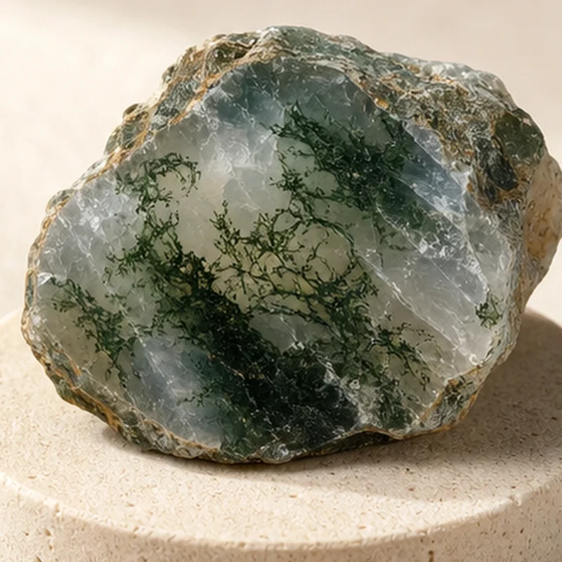Close-up texture of Moss Agate raw stone