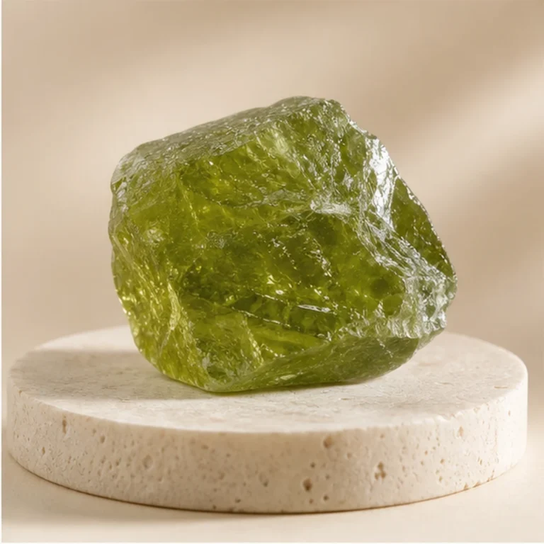 Peridot raw stone on travertine