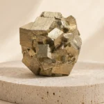 Pyrite raw stone on travertine
