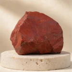 Red Jasper raw stone on travertine