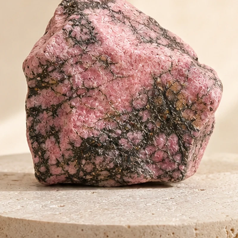 Close-up texture of Rhodonite raw stone