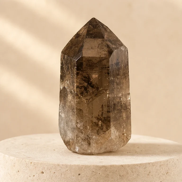 Smoky Quartz raw stone on travertine