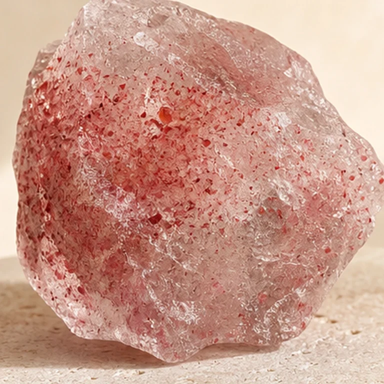 Close-up texture of Strawberry Quartz raw stone