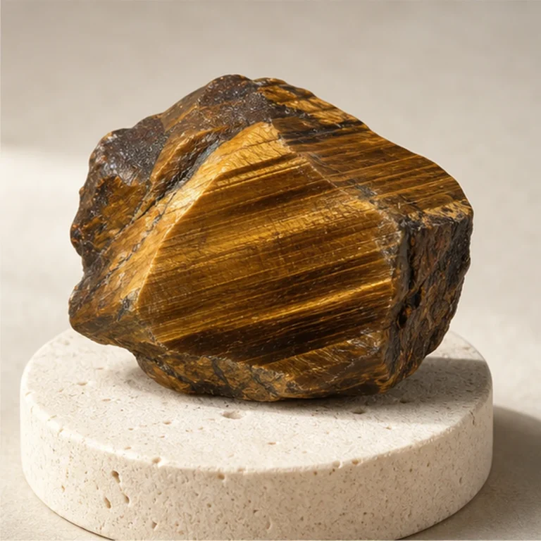 Tiger's Eye raw stone on travertine